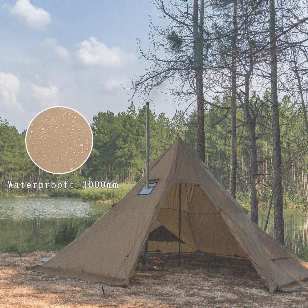 Camping Hot Tent 4-8 Person Tipi Tent with Stove Jack for Bushcraft, Cooking and Heating