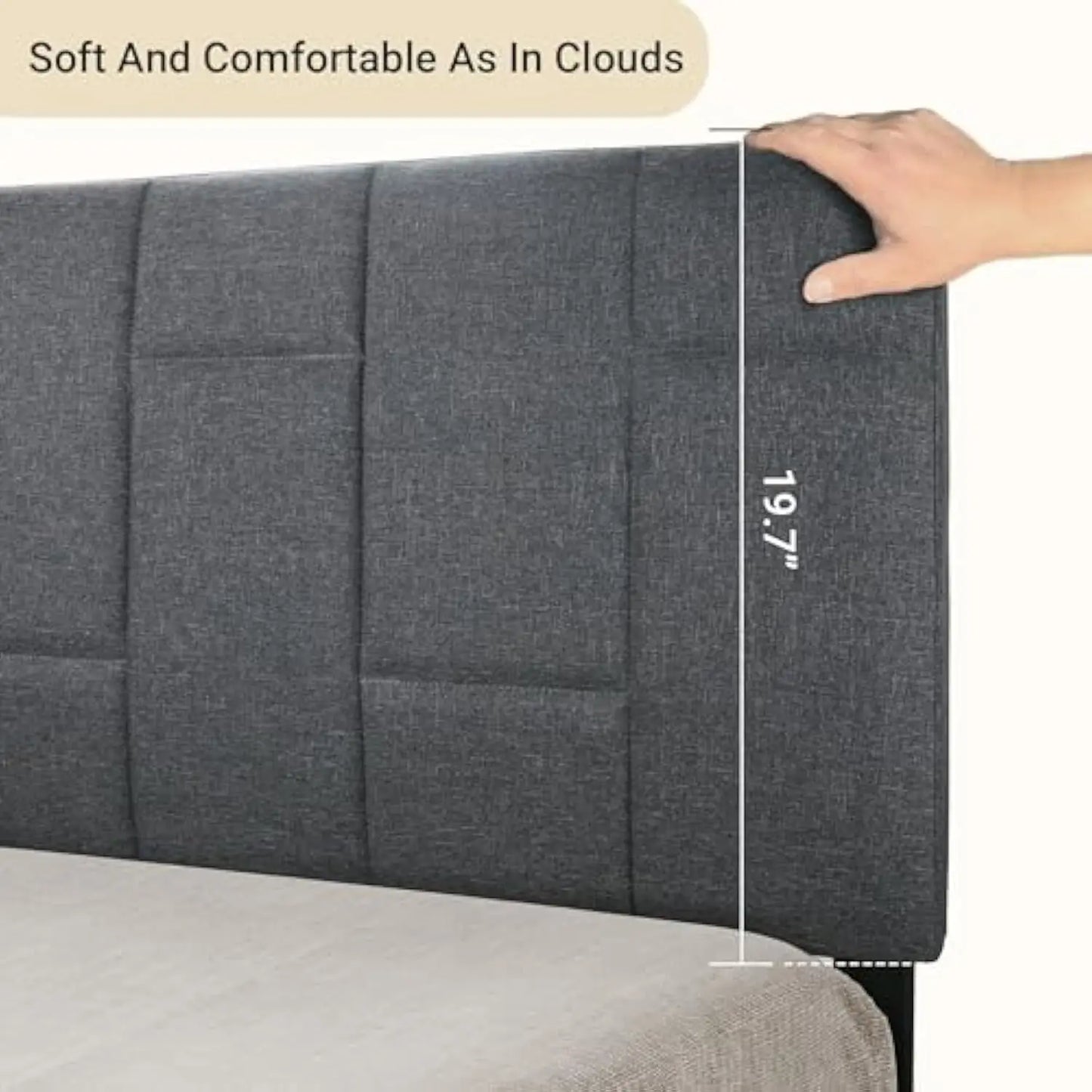 Gray Low Profile Upholstered Platform Bed Frame (Queen) - Bed Frame Queen Size with Headboard, Camas Queen