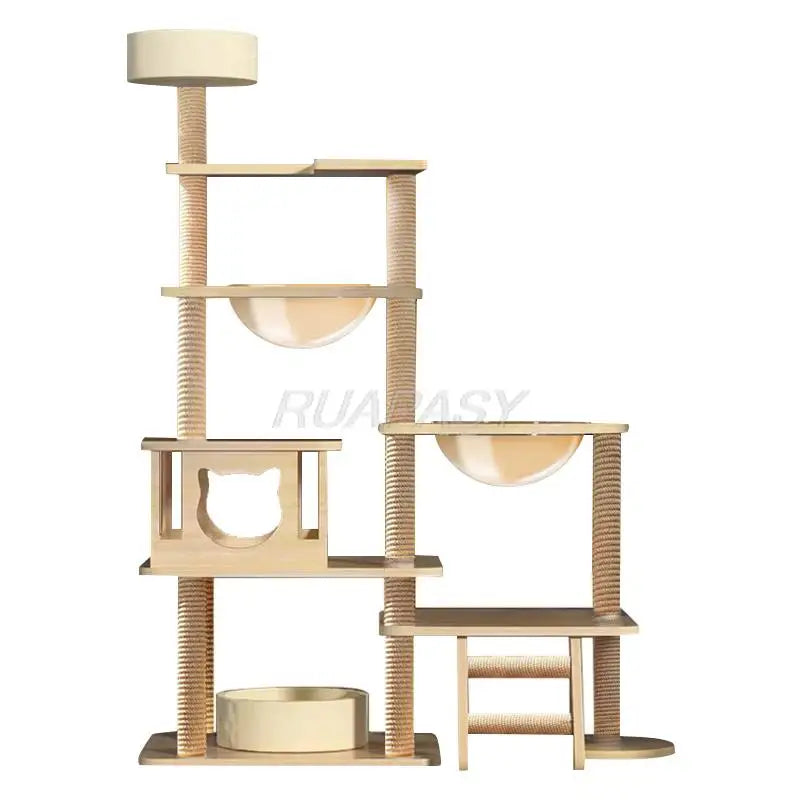 Multi-Level Wood Cat Tree Shelf Jumping Platform Cat Tree Toys Post Condo Cozy Perch Nest Scratcher Tower Scratching Climbing