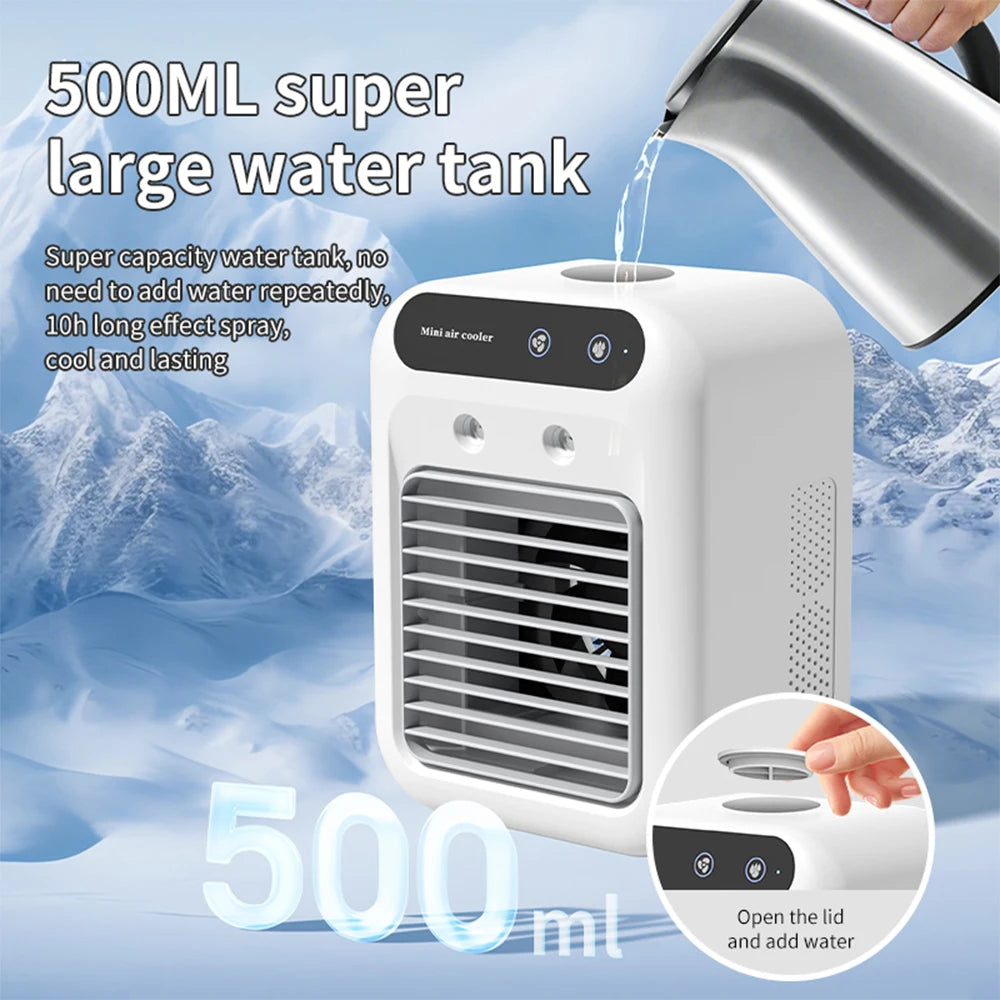 Portable Air Conditioners,3-In-1 Cooling Fan Air Conditioner with 2-Speed,Built-In 1800mah Battery,Air Cooler for Home&Outdoor