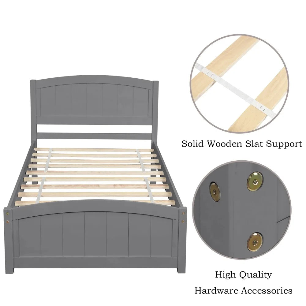 Twin Size Platfrom Bed Frames with Headboard for Adults,Gray