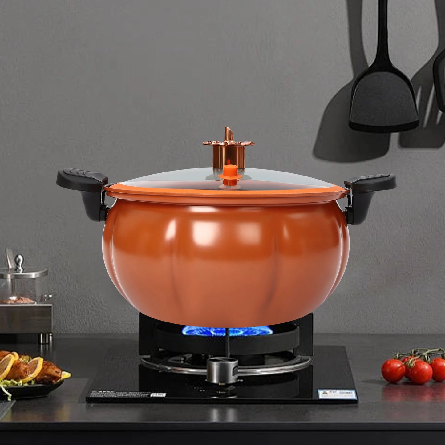 8L Micro Pressure Cooking Pot Pumpkin Shaped Pressure Cooking Pot Multifunctional Non Stick Pot Gas Stove Universal Soup Pot