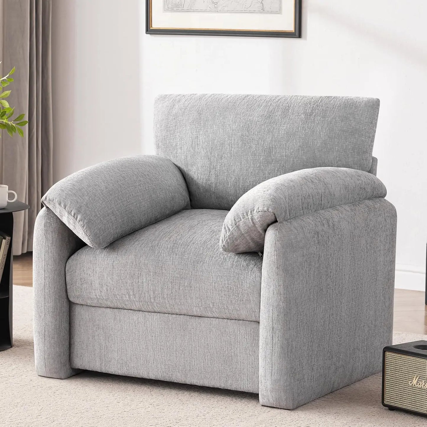 Chenille Oversized Armchair, 38.6" Wide Accent Chairs for Living Room & Bedroom Modern Lounge Chair, Upholstered Mid-Century