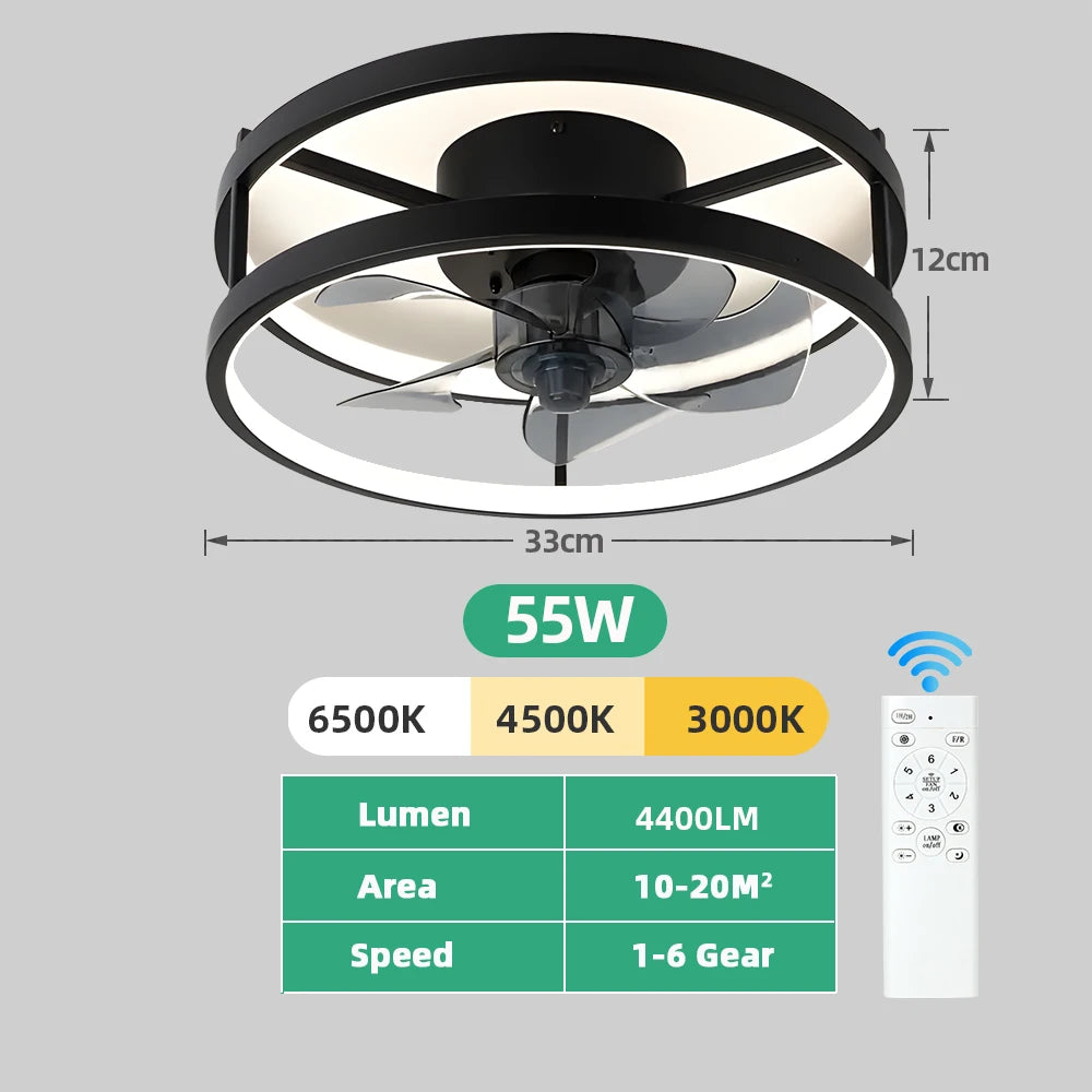Ceiling Fan Light Living Room Bedroom Modern Electric Fan Simple Home Intelligent Ceiling Fan with Remote Control and Led Light