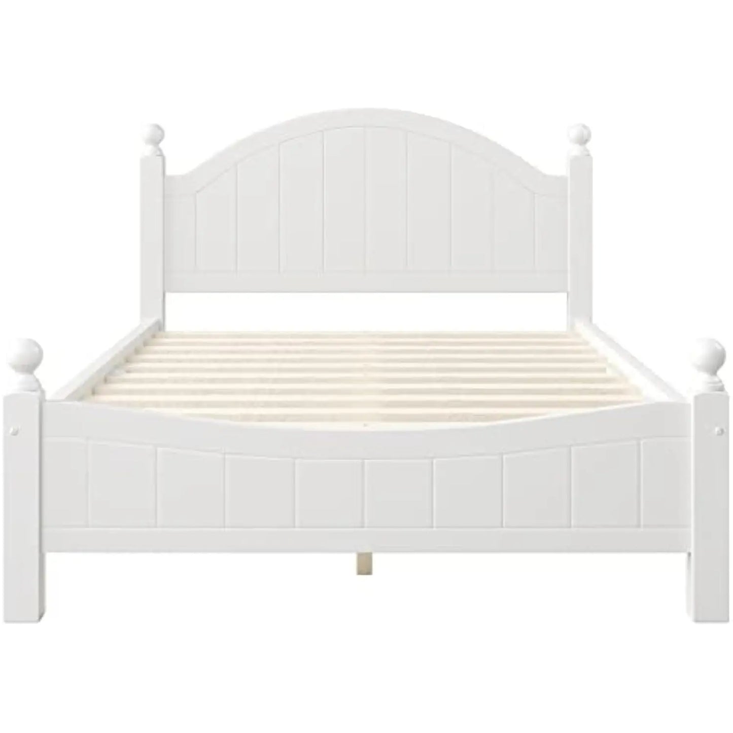 Solid Wood Platform Bed with Pine Headboard, White Traditional Concise Style Full Bed Frame with Slats Support for Bedroom, Gue