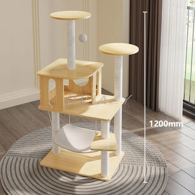 Multi-Level Wood Cat Tree Shelf Jumping Platform Cat Tree Toys Post Condo Cozy Perch Nest Scratcher Tower Scratching Climbing
