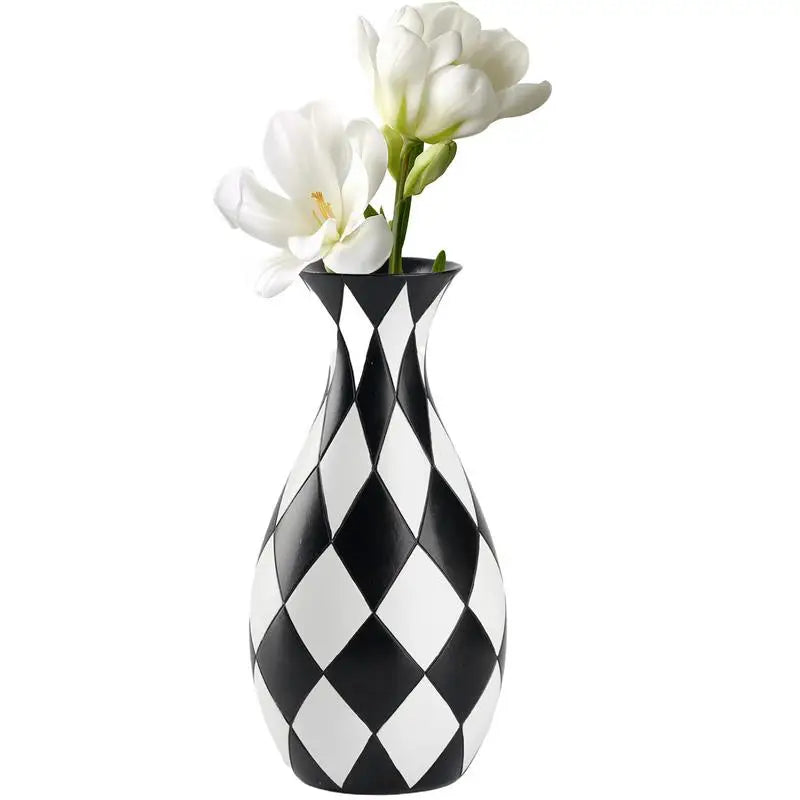 resin Striped Vase Black and White Stripes Flower Vase Unique Black and White Modern Flower Vase Home Furnishing Decoration