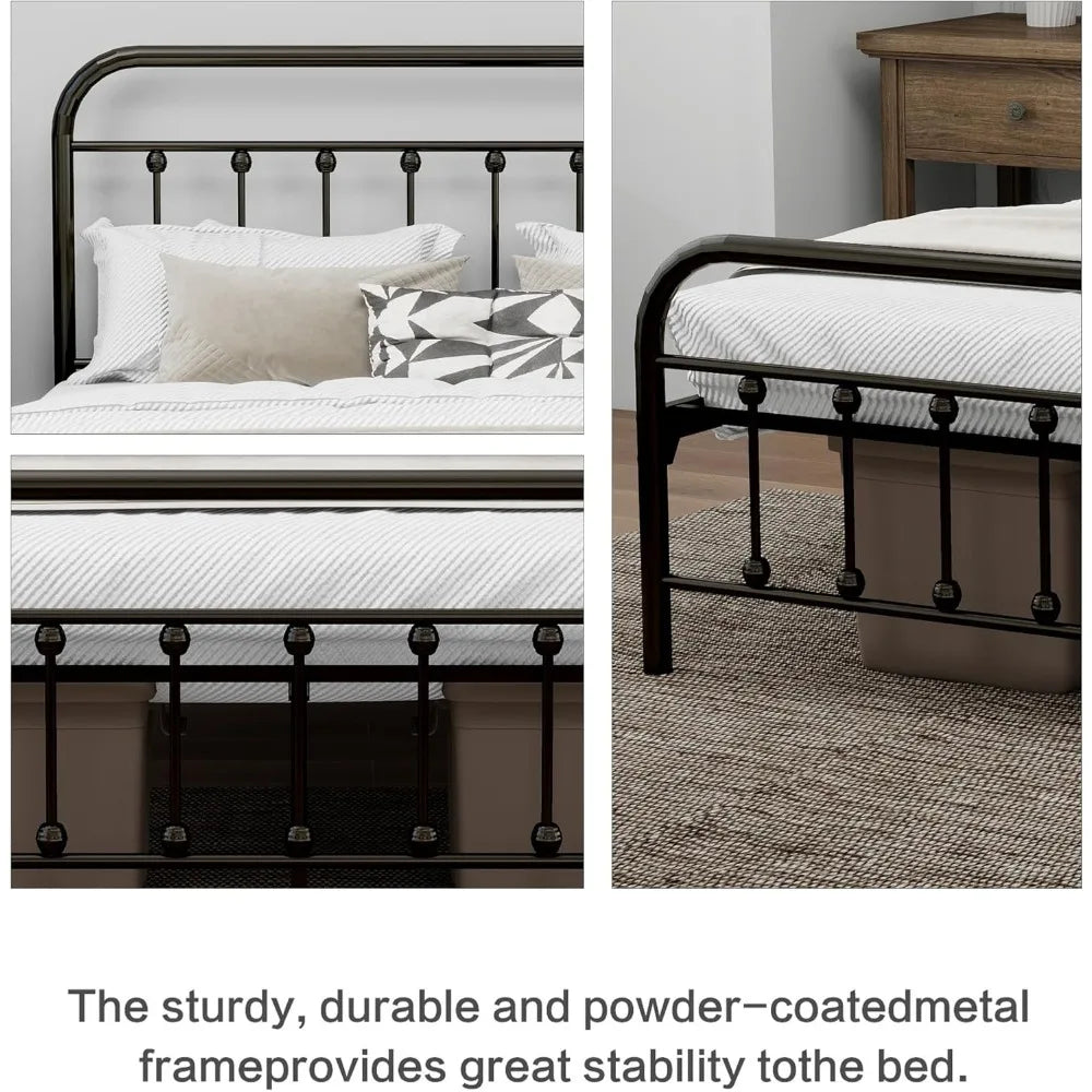 Sturdy Metal  Bed Frame with Headboard Footboard Steel Slats Support No Box Spring Needed Black