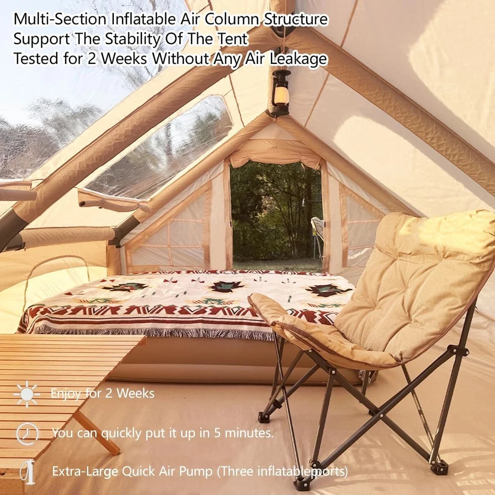 Inflatable Tent Camping 4-8 Person Large Air Tent Quick Setup Waterproof Glamping 4 Season Outdoor Oxford with Pump Windproof