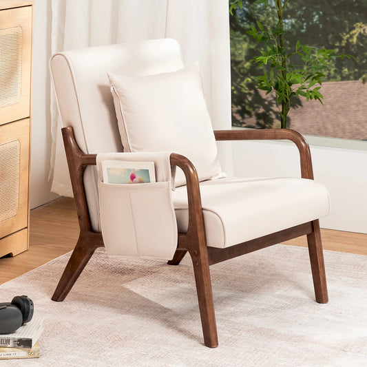 Modern Accent Mid Century Living Room Chairs with Lumbar Pillow Upholstered Comfy Rocking Chair With Wood Frame For Bedroom