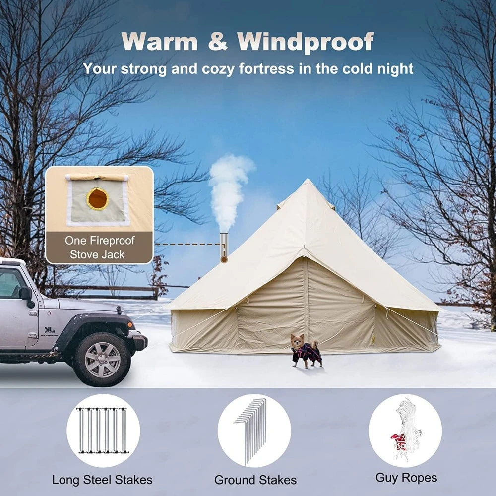 Canvas Bell Tent, 4 Seasons Breathable 100% Cotton Yurt Tent - w/Stove Jack, Luxury Tent Waterproof Canvas Party Canopy
