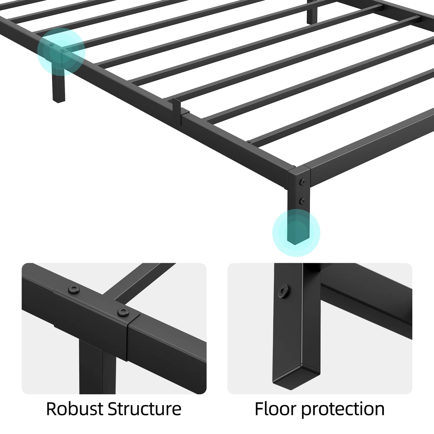 6 Inch Hight Bed Frame Low Profile Metal Platform Bed Frame Support Mattress Foundation, Noise Free, Twin/Full/Queen Size