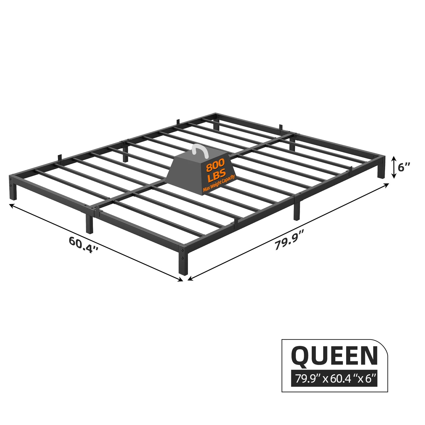 6 Inch Hight Bed Frame Low Profile Metal Platform Bed Frame Support Mattress Foundation, Noise Free, Twin/Full/Queen Size
