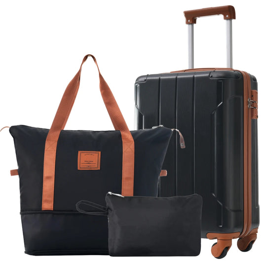 Hardshell Luggage Sets 3 Piece Carry-on Suitcases with Wheels TSA Lock for Men Women Black Brown (20in)